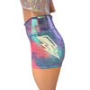 Glow-in-the-Dark Roller Derby Shorts - Lightning Rainbow Holographic High-Waisted Booty Shorts