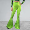 Lime Green Bell Bottoms | High Waist Flares in Neon Green Holographic