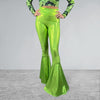 Lime Green Bell Bottoms | High Waist Flares in Neon Green Holographic