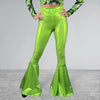 Lime Green Bell Bottoms | High Waist Flares in Neon Green Holographic