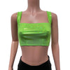 Wide Strap Square Neckline Crop Top - Lime Holographic Shattered Glass - Peridot Clothing