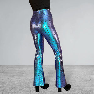 Crossover V-Waist Bootcut Flare Pants - Mermaid Holographic - Peridot Clothing