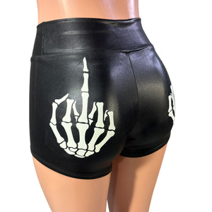 Middle Finger Shorts Glow-in-the-Dark | Funny Booty Shorts | Skeleton Goth Outfit Roller Derby | Halloween | Flip the Bird Rave Shorts UV