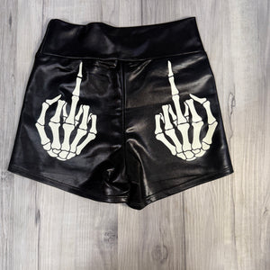 Middle Finger Shorts Glow-in-the-Dark | Funny Booty Shorts | Skeleton Goth Outfit Roller Derby | Halloween | Flip the Bird Rave Shorts UV