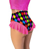 Ruffle Hot Pants High-Waisted Cheeky Bikini in Neon Diamond Harlequin