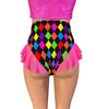 Ruffle Hot Pants High-Waisted Cheeky Bikini in Neon Diamond Harlequin