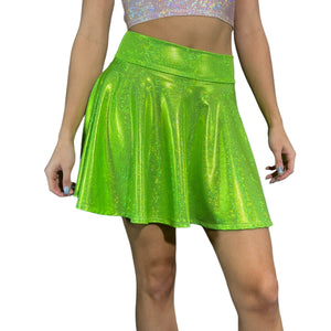 Skater Skirt - Lime Green Holographic Shattered Glass - Peridot Clothing