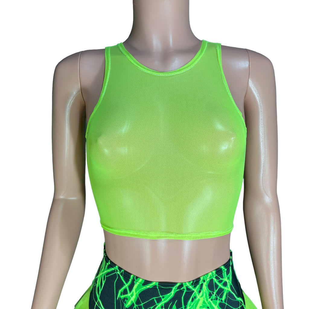 Sheer Top - Neon Mesh Crop Top for Raves, Festivals, Performers, Aerial, Pole Shirt - Many Colors