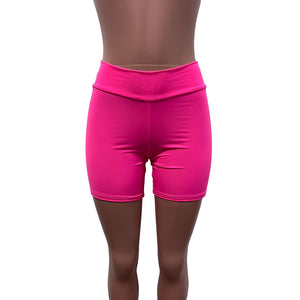 Biker Shorts in Neon Pink Barbie Spandex - Choose Low, Mid, or High-Waist - Peridot Clothing