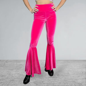 Bell Bottoms Flares - Neon Hot Pink Velvet - Choose Your Rise - Peridot Clothing