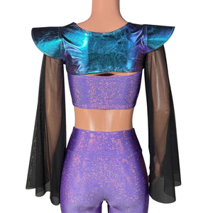 Bowie Sleeve Bolero Top - Oil Slick with Black Mesh