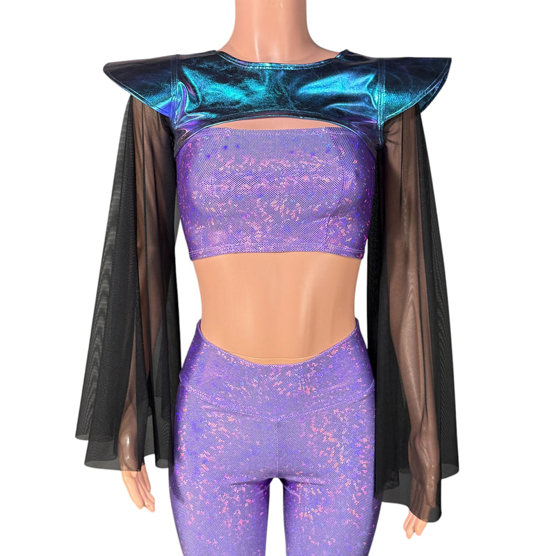 Bowie Sleeve Bolero Top - Oil Slick with Black Mesh