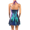 Halter Skater fit n flare X-String Dress in Oil Slick Holographic & Mermaid