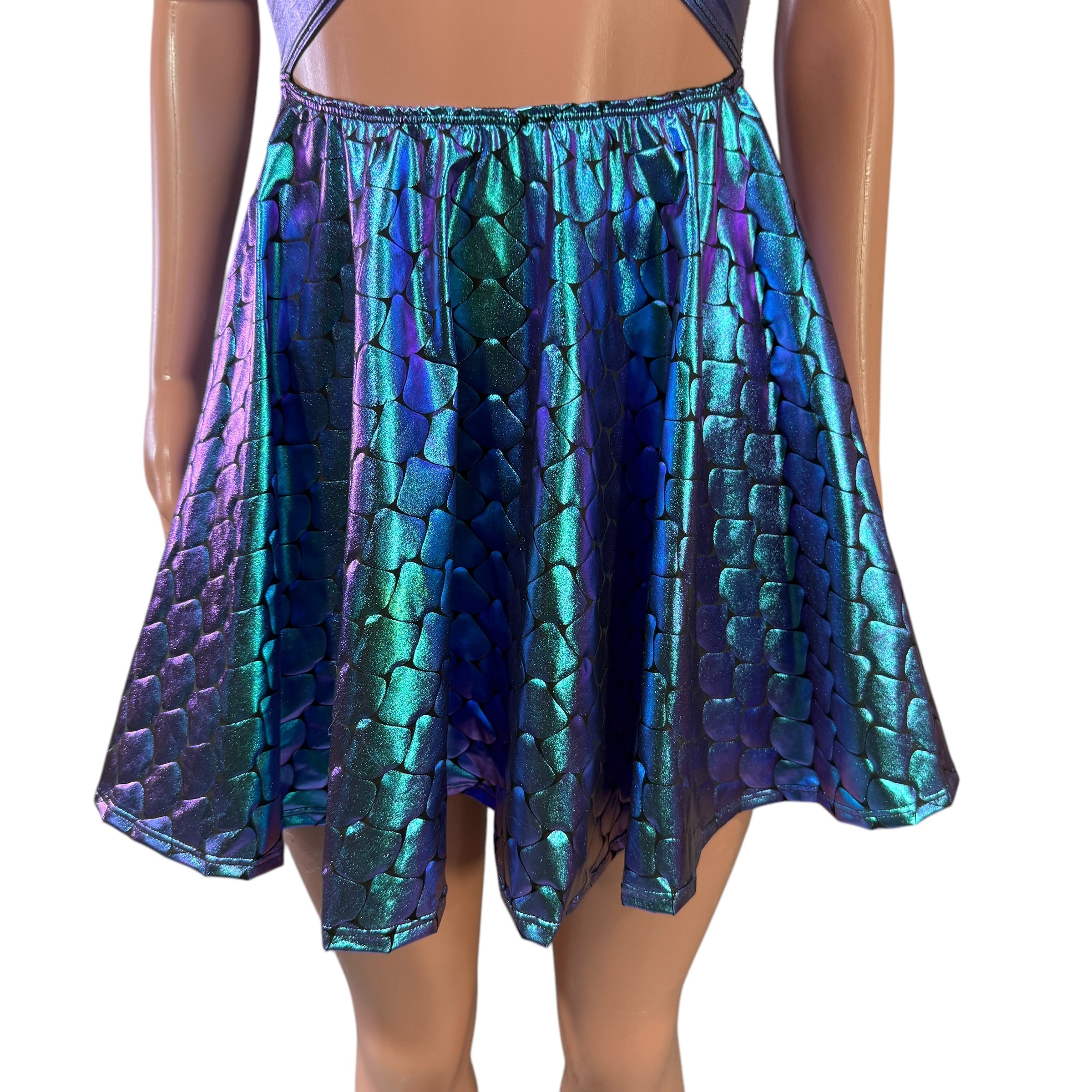 holographic skater dress Silver Holographic Short Sleeve Skater fit n flare Dress Large