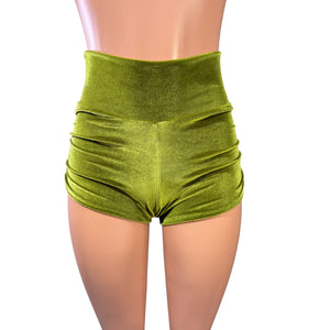 Scrunch Booty Shorts - Ruched Shorts - Olive Green Velvet