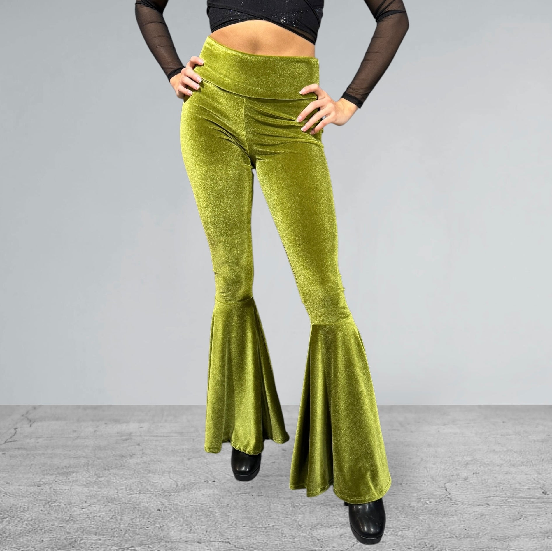 Bell Bottoms Flares - Olive Green Velvet | Peridot Clothing