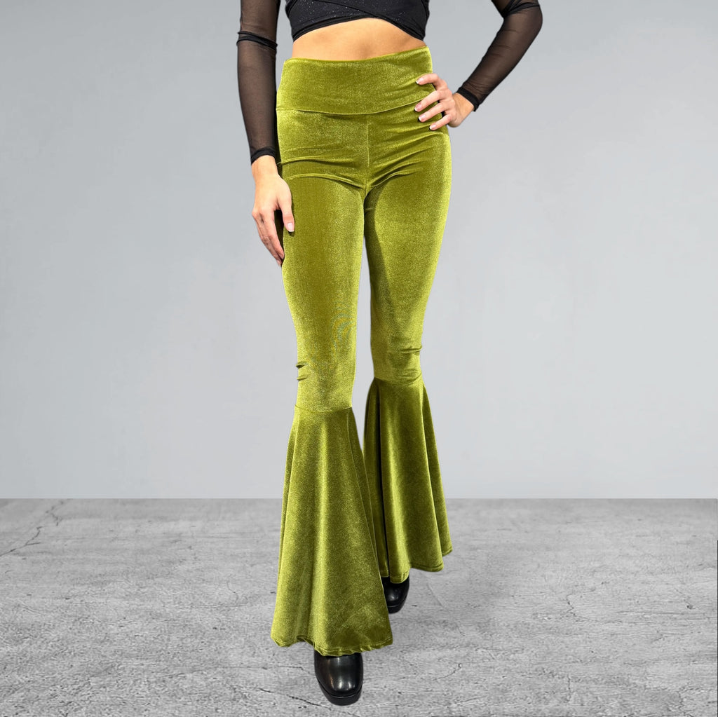 Bell Bottoms Flares - Olive Green Velvet