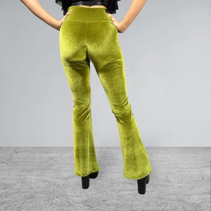 Crossover V-Waist Bootcut Flare Pants - Olive Green Velvet