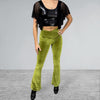 Crossover V-Waist Bootcut Flare Pants - Olive Green Velvet