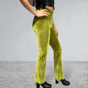 Crossover V-Waist Bootcut Flare Pants - Olive Green Velvet