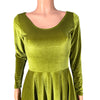 Olive Green Velvet Long Sleeve Skater fit n flare Dress