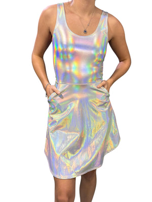 Opal Holographic A-line Mini Dress w/Pockets