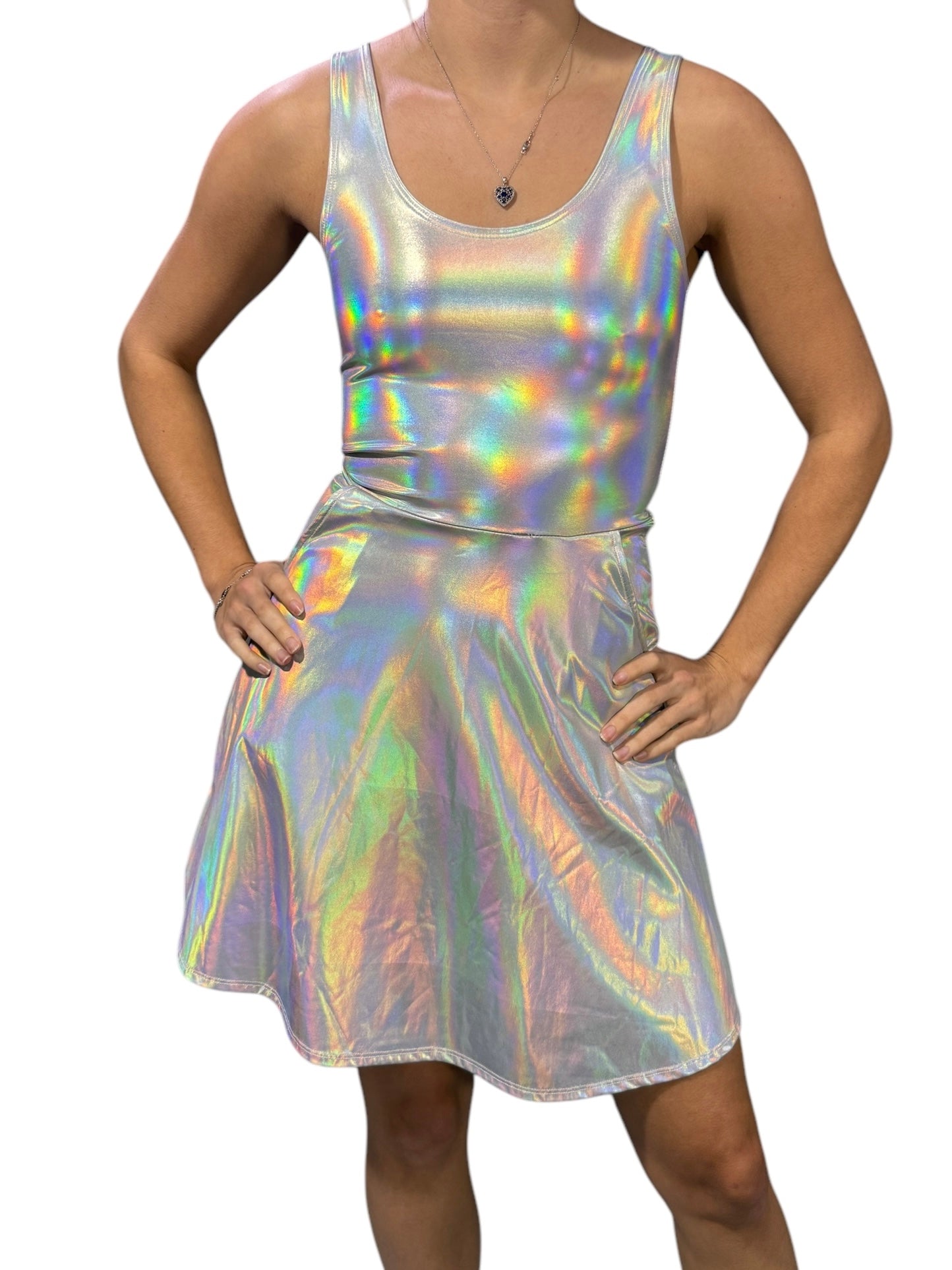 holographic mini dress Opal A-line w/Pockets XSmall Fancy Patchwork Halter Maxi _brand_Cinq-a-Sept 32 32.5 33 Fits Size:54 Regular