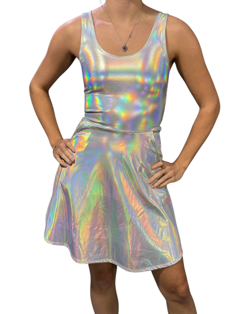 Opal Holographic A-line Mini Dress w/Pockets