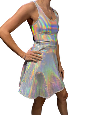 Opal Holographic A-line Mini Dress w/Pockets