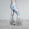 High Waisted Bell Bottom Flares - Opal Holographic Spandex - Peridot Clothing