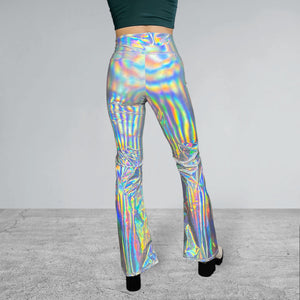 Crossover V-Waist Bootcut Flare Pants - Opal Holographic - Peridot Clothing