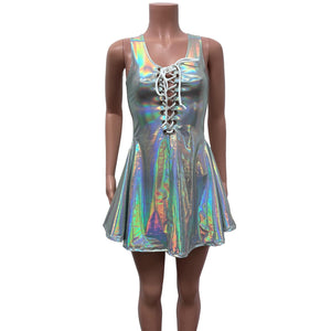 Lace-Up Open-Front Dress - Opal Holographic - Peridot Clothing