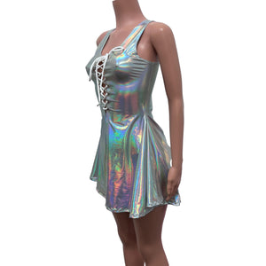 Lace-Up Open-Front Dress - Opal Holographic - Peridot Clothing