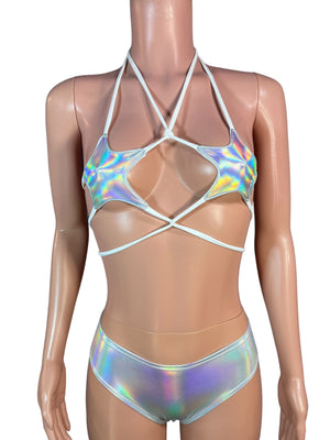 Star Micro String Bikini Top in Opal Holographic