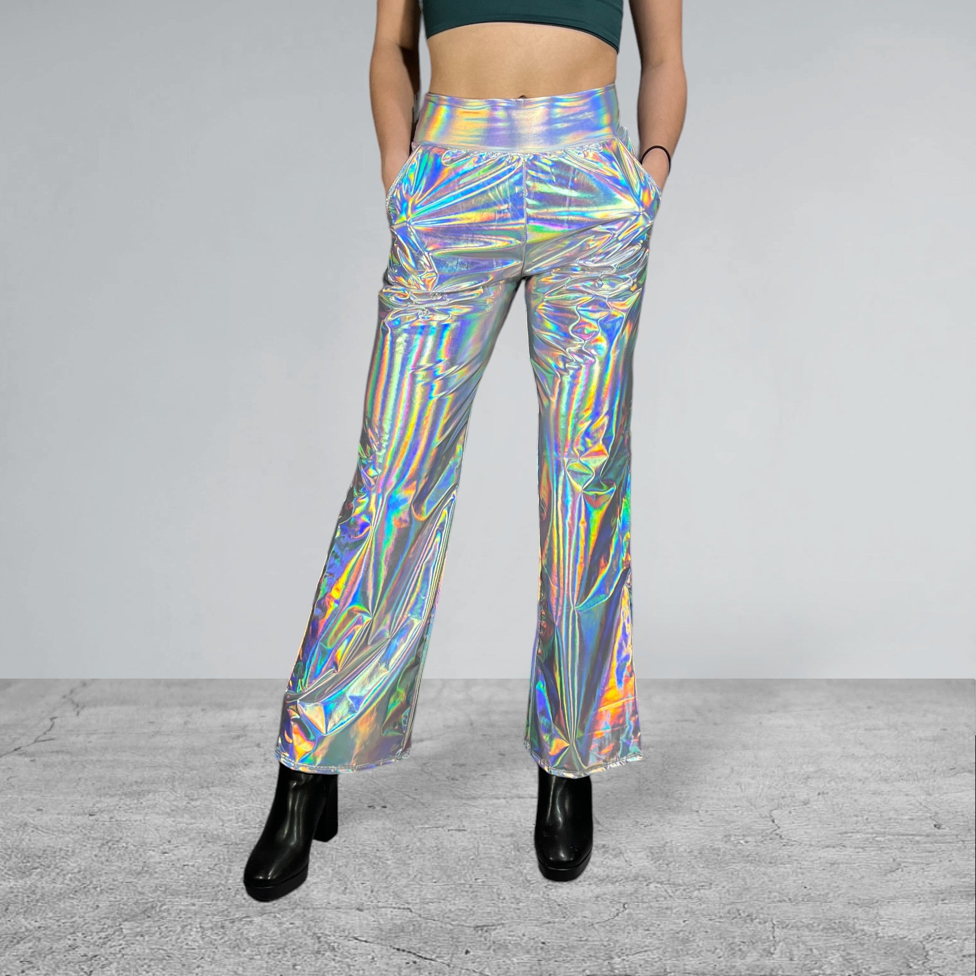Opal Iridescent Holographic Straight Wide Leg Relaxed Fit