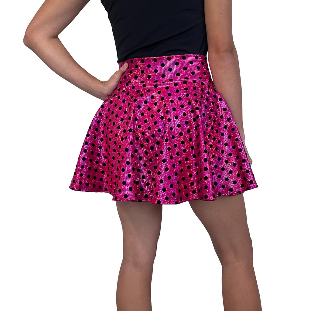 Skater Skirt - Pink & Black Holographic Polka Dot