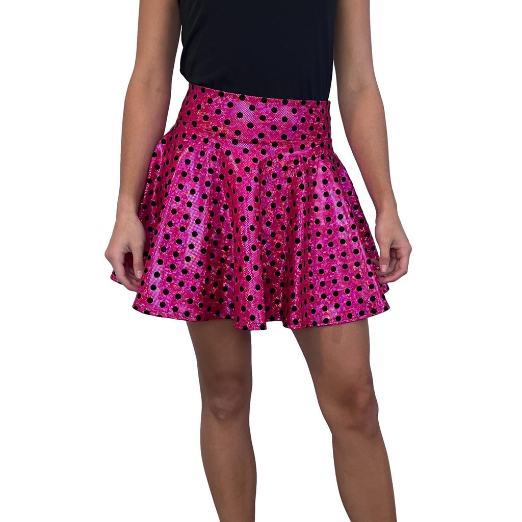 Skater Skirt - Pink & Black Holographic Polka Dot
