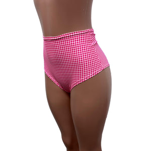 High Waist Scrunch Bikini Hot Pants - Pink Gingham - Peridot Clothing