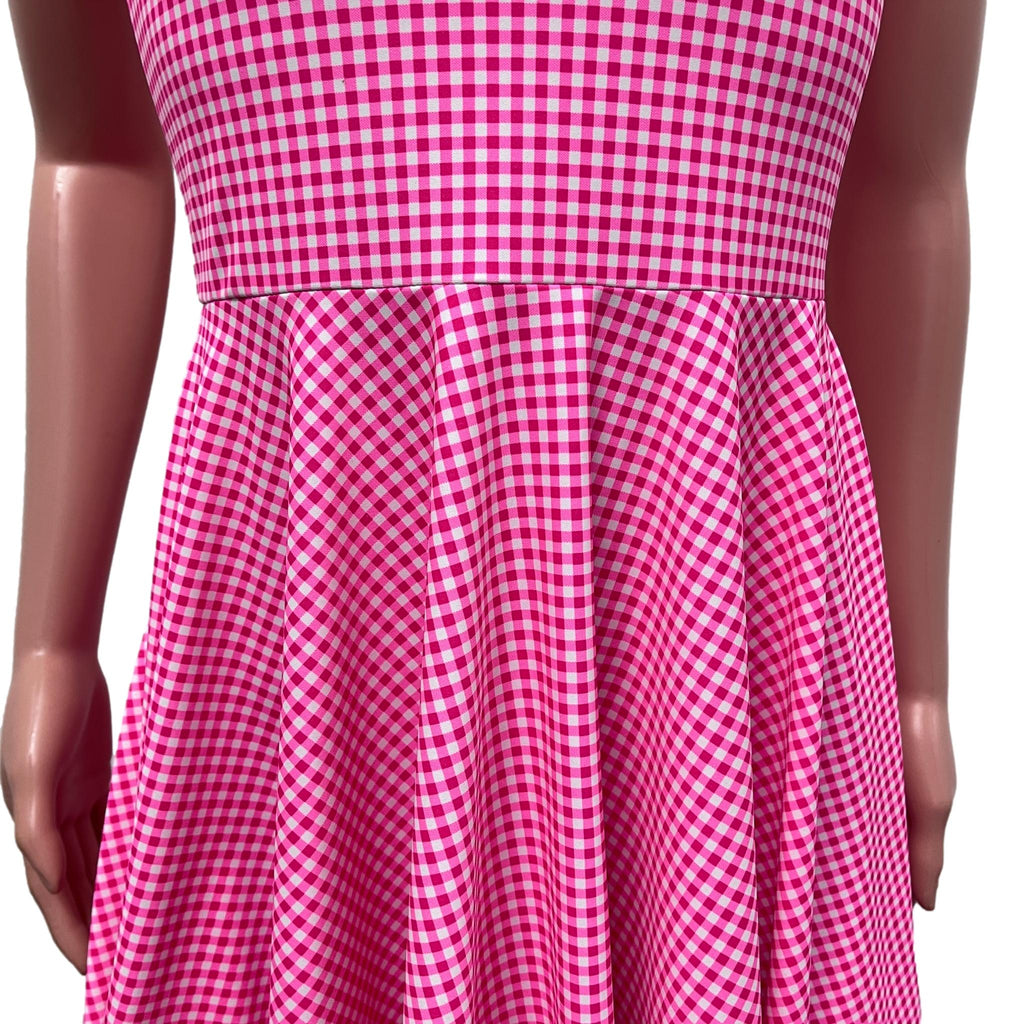 Pink Plaid Gingham Barbie Skater Dress | Pink Checkered Spandex Dress - Peridot Clothing