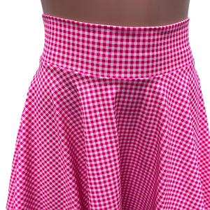 Pink Gingham High Waisted Skater Skirt- Barbie Cosplay Costume Pink Checkered Skirt - Peridot Clothing