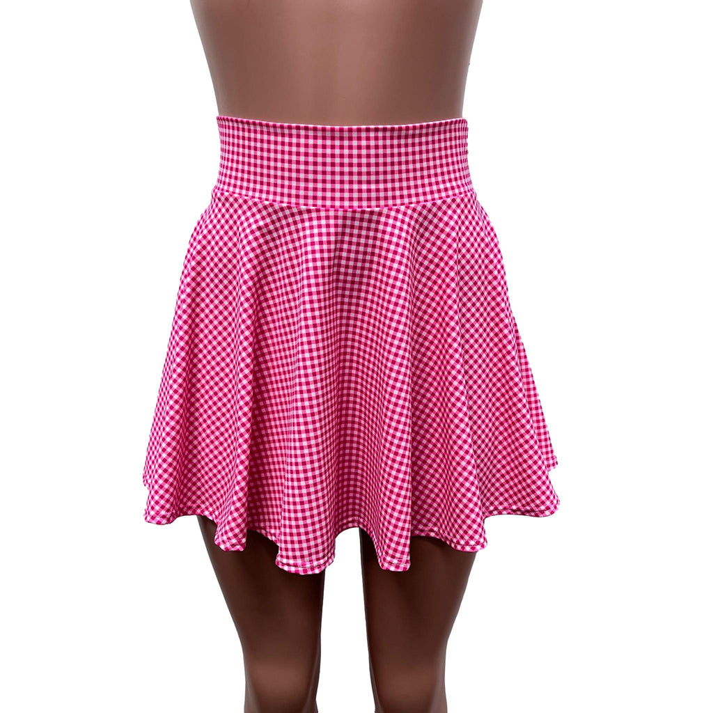 Pink Gingham High Waisted Skater Skirt- Barbie Cosplay Costume Pink Checkered Skirt - Peridot Clothing