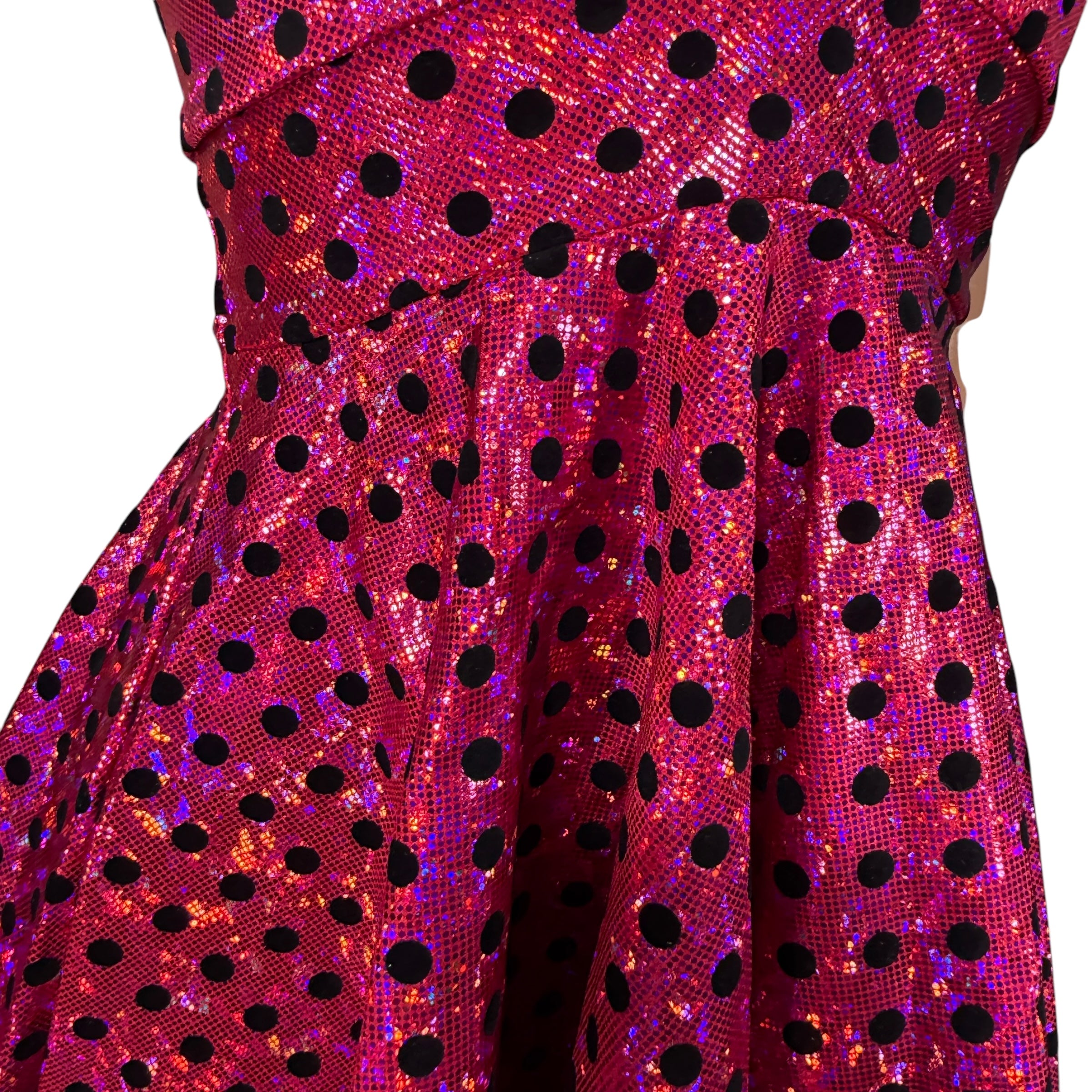 Marilyn Halter Skater fit n flare Dress in Pink & Black Polka Dot Holo XLarge Marilyn Halter Skater fit n flare Dress in Pink & Black Polka Dot Holo XLarge