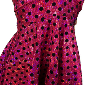 Marilyn Halter Skater fit n flare Dress in Pink & Black Polka Dot Holo