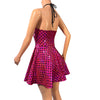 Halter Skater fit n flare X-String Dress in Pink Polka Dot Holographic Shattered Glass