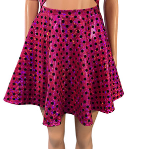 Halter Skater fit n flare X-String Dress in Pink Polka Dot Holographic Shattered Glass