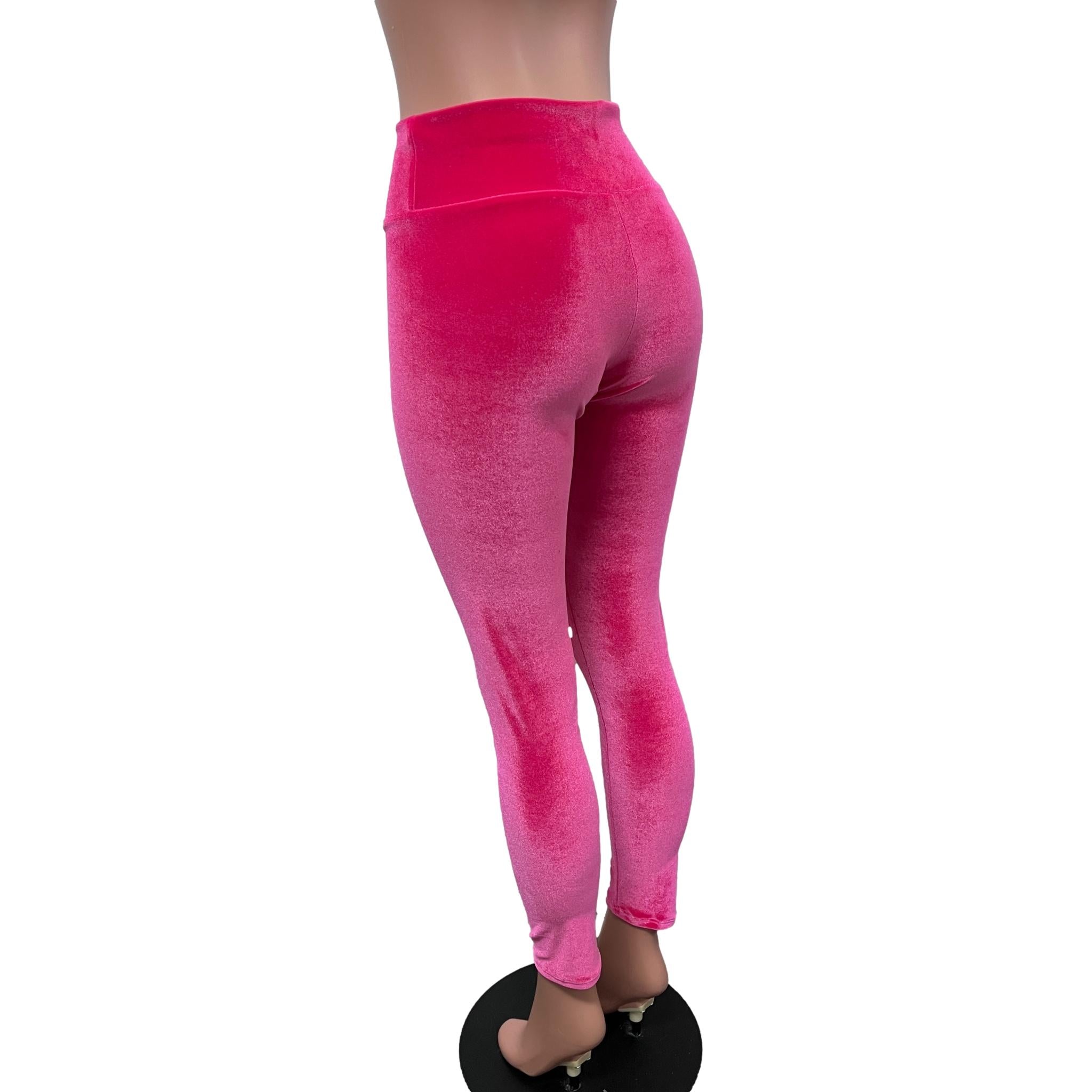 Hot Pink Velvet High Waisted Leggings Pants Peridot Clothing