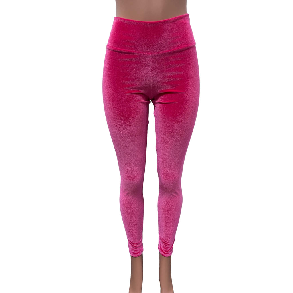 Hot Pink Velvet High Waisted Leggings Pants - Peridot Clothing