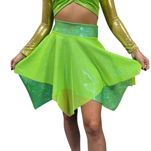 Pixie Skirt for Fairy Tink Costume in Lime Green Holographic and Mesh