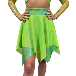 Pixie Skirt for Fairy Tink Costume in Lime Green Holographic and Mesh