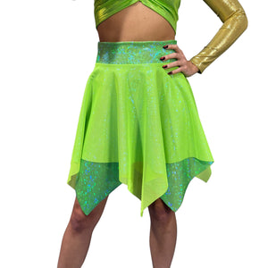 Pixie Skirt for Fairy Tink Costume in Lime Green Holographic and Mesh